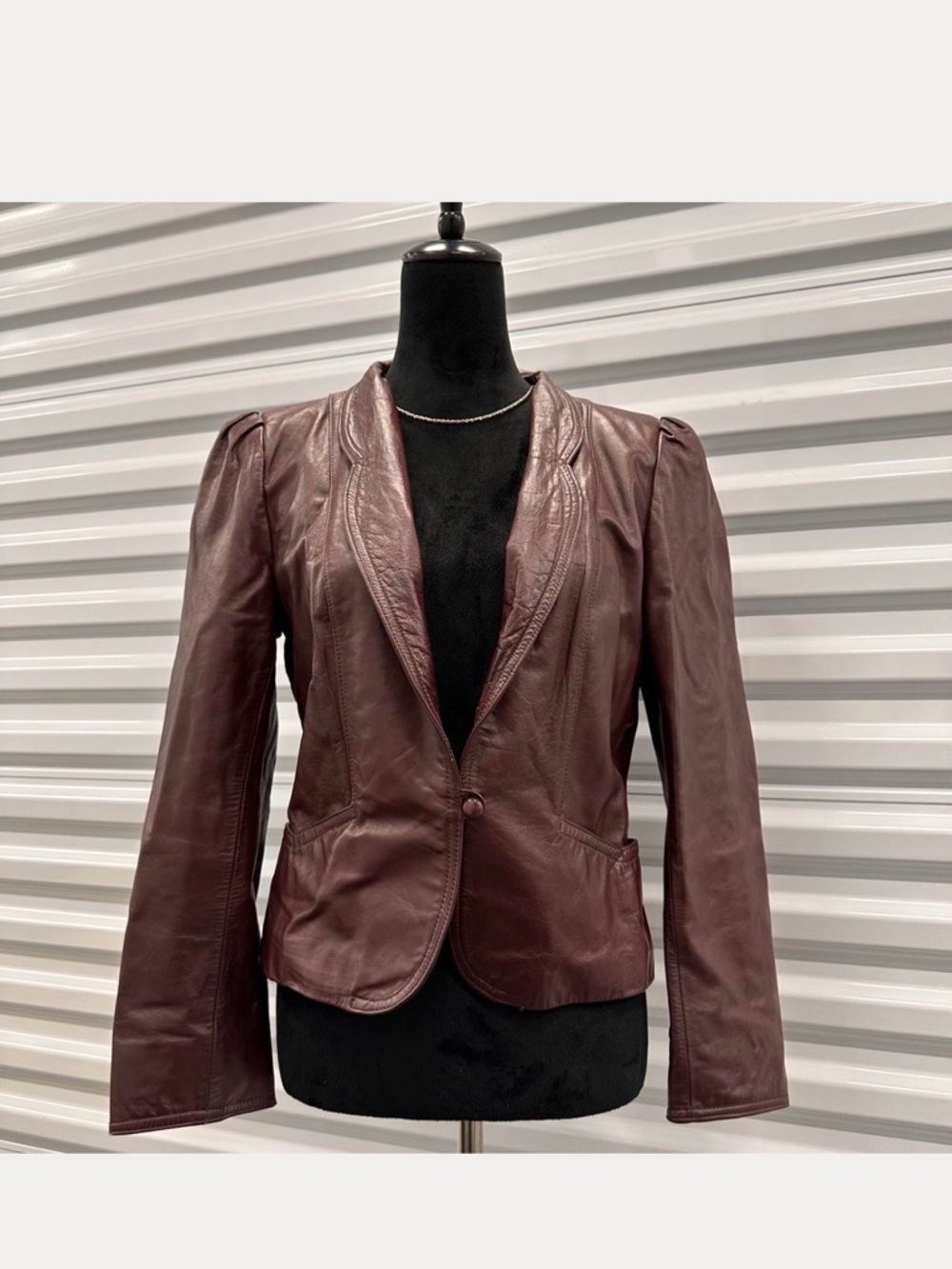 Women's Burgundy Leather Blazer Jacket